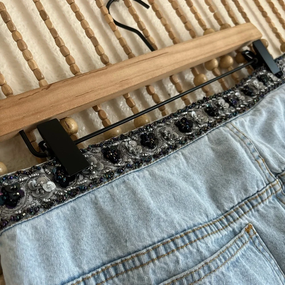 Vintage 90s Y2K Light Wash Beaded Sequin Embellished Boho Fairy Whimsy Jeans 16